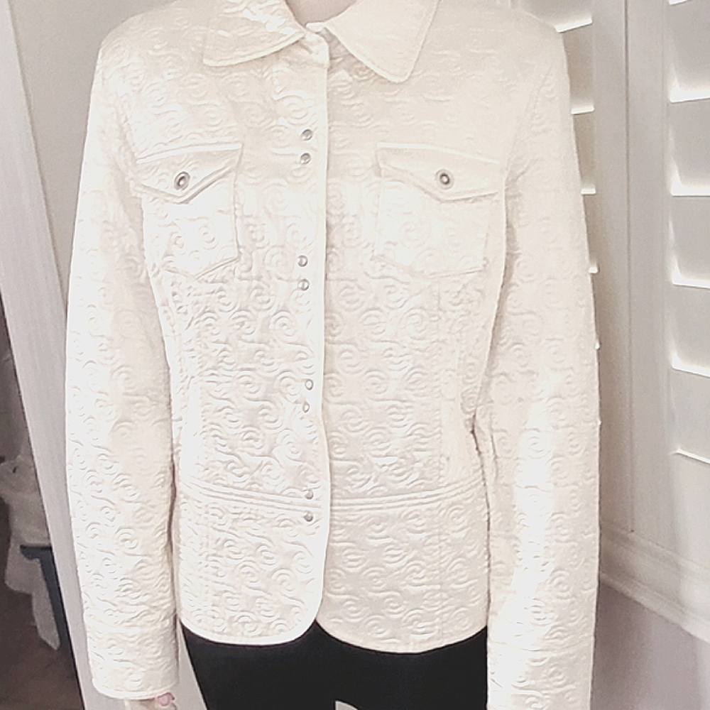 Vintage Eddy Acetate Cotton Lined Garment Cream Silver Hooks/Buttons L NWOT